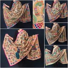Ranihati Howrah Madhubani Print Chanderi Silk Tagai Work Dupattas Kantha Work Kantha Flower Painting