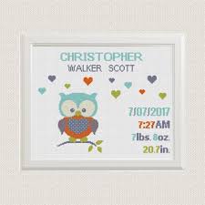 The owl is about 3.5″ tall and the tree is 5″. Birth Announcement Cross Stitch Pattern Baby Animals Owl Dream Big Little One Birth Sampler Baby Cross Stitch Patterns Cross Stitch Baby Cross Stitch Patterns