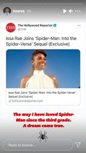 Rae joins the returning voice cast of shameik moore and hailee. Issa Rae Calls Spider Man Into The Spider Verse 2 Role A Dream Come True