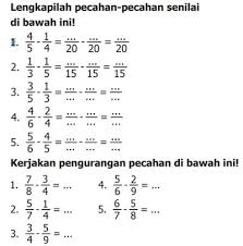 Soal matematika kelas 5 sd semester 1 bab 1. Kunci Jawaban Matematika Kelas 5 Halaman 7 8 Bermain Pengurangan Bilangan Pecahan