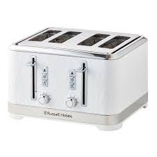 Black or white sets will work well in most homes but if your kitchen is quite plain, a bright shade or even colourful pattern can add interest. Russell Hobbs Structure 4 Slice Toaster White Harris Scarfe
