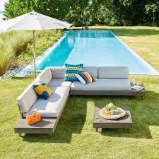 Classic porch furniture arrangement — a sofa & two chairs. Portside Outdoor Low 3 Piece L Shaped Sectional