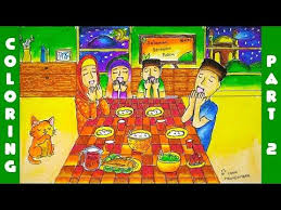 Cara Menggambar Dan Mewarnai Bulan Ramadhan Buka Puasa Dengan Gradasi Warna Crayon Oil Pastel Part 2 Youtube Cara Menggambar Gambar Warna