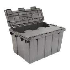 Whether you're packing your oktoberfest stein collection or your kids' pottery projects, the last thing you want is to open a bin full stack it right. 12 Gal Heavy Duty Flip Top Storage Bin In Grey 236475 The Home Depot Tote Storage Grey Storage Heavy Duty
