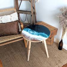 Ocean Resin Coffee Table Beach Look Art Side Table Feature Artistic Resin End Table Furniture For Beac Resin Patio Furniture Resin Furniture Coffee Table