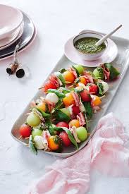 (and don't forget the dollop of ricotta on top.) Melon Skewers Christmas Food Dinner Starters Recipes Dinner Party Banquet Food