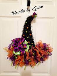 Witch Hat Wreath For Halloween Wreath For Front Door Halloween Etsy Halloween Wreath Halloween Outdoor Decorations Halloween Decorations