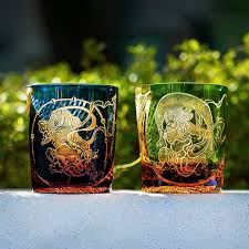 Edo Kiriko Handcrafted Fujin Whisky Glass With Wooden Box