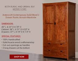 The unit blends in with nearly any style, by virtue of its reflective doors and. Ardencroft Rustic Solid Acacia Wood Large Armoire Wardrobe With Drawer Wardrobe Armoire Rustic Style Bedroom Armoire