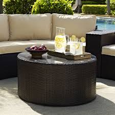 Catalina Outdoor Wicker Round Glass Top Coffee Table Crosley Co7121 Br