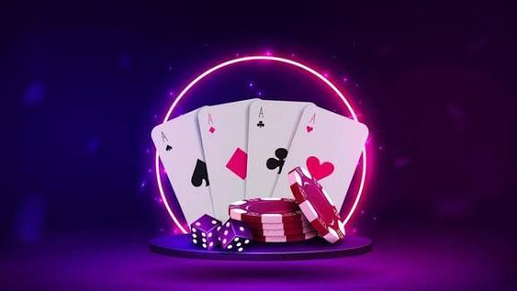 3D chips, dice and cards for poker and casino on the podium with a bright neon arch in blue and purple on a light background. 27263392 Vector Art at Vecteezy