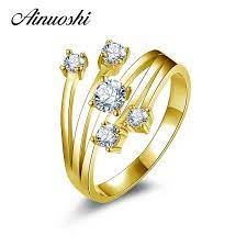Ainuoshi 10k Solid Yellow Gold Wedding Ring Special Design Joyas De Oro 10k Band Sona Simulated Diamon Statement Ring Silver Yellow Gold Wedding Ring Ring Gift