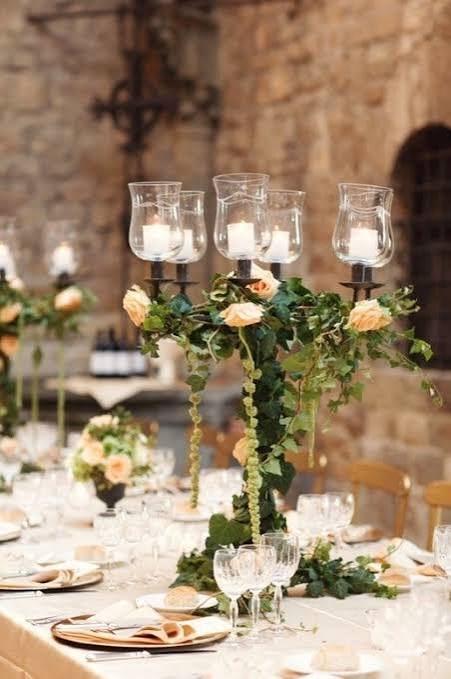 Pretty Roses and Ivy Wedding Table Arrangements Reception