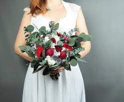 Red and white wedding bouquets ideas. Deep Red Wedding Bridal Bouquet Burgundy White Greenery Real Preserved Flower Thistle Rose Eucalyptus Realistic Boho Southwestern Wedding Deep Red Wedding Red Bridal Bouquet Wedding Bridal Bouquets