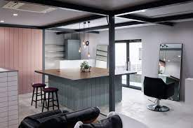 Hair, hair care, treatment, health. Pastel Colours And Subtle Grids Break Up Open Plan Hair Salon In Osaka