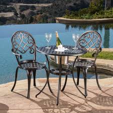 Cast aluminum patio bistro furniture set. Angeles Cast Aluminum Outdoor Bistro Furniture Set With Ice Bucket By Christopher Knight Home Overstock 6641686