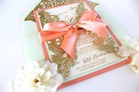 Wedding Invitation Vintage Coral Mint And Gold By Alexandrialindo Wedding Cards Vintage Wedding Invitations Coral Wedding