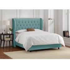 Light Blue Velvet Wingback California King Upholstered Bed In 2020 Upholstered Beds Wingback Bed Furniture