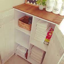 バス トイレ 北欧生地 マリメッコ ニトリのカラーボックスでdiy リメイク などのインテリア実例 2015 02 16 13 32 24 roomclip ルームクリップ 洗面所 収納 ニトリ 収納 カラーボックス