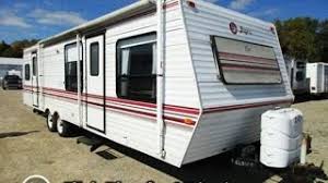 This innovative design helped to take hitch weight off the tow vehicle. Sold Haylettrv Com 1993 Jayco Eagle 325fk Front Kitchen Used Travel Trailer Youtube