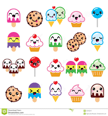 Caracteres Mignons De Nourriture De Kawaii Petit Gateau Glace Biscuit Icones De Lucette Telecharge Desenhos Kawaii Kawaii Desenhos Fofos Carinhas Kawaii