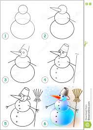 Ein schneemann ist eine figur aus schnee, die schemenhaft einen menschen darstellt. Seite Zeigt Wie Man Schritt Fur Schritt Lernt Einen Schneemann Zu Zeichnen Vektor Abbildung Illustration Von Kind Zeile 74350439