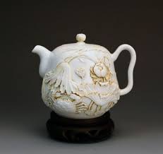 Antique Qing Chinese Chen Guozhi Highly Carved Lotus Crab Porcelain Teapot Made By Chen Guozhi In Late Qing Carved Lot Tea Pots Porcelain Teapot Antique China