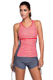Women S Racerback Tankini Swimsuit Set With Boyshort Two Piece Swimsuit Red Stripes Ck18076i9an Swimwear Tankini Racerback Swimsuit Tankini Racerback Tankini