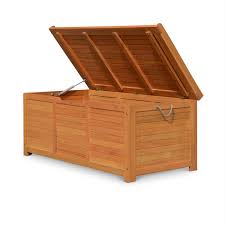 Coffre de jardin caja en bois 125x60cm, livraison rapide, meilleur prix garanti ! Coffre De Jardin Caja Gris En Bois 125x60cm Rangement Coussins Avec Verin Et Poignees