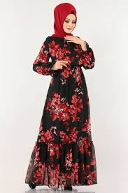 Modaselvim Elbise Cicek Desenli Sifon Elbise 1193ant317 Siyah Sifon Elbise Elbise Kadin Modasi
