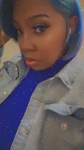 It's her birthday, Of course she got blue hair beautiful and sexy too.