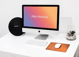 Free Apple Imac Mockup On White Desk Imac Laptop Memory Apple Watch Sport