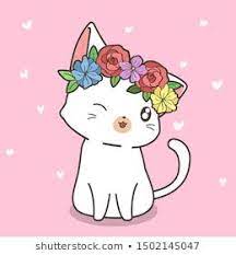 Drawing & drafting photography collage. Hand Drawn Kawaii Cat With A Flower Crown In Cartoon Style In 2021 Unicorns Vector Flower Drawing Cartoon Styles