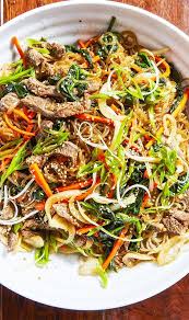 Japchae Is The Beef And Veggie Filled Korean Dish Of Dreams Recipe Korean Dishes Japchae Recipes