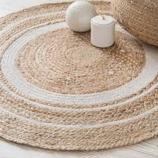 Geflochtener teppich kinderteppich kugelteppich kurzflor marokkanisches muster outdoorteppich patchwork shaggy vintage / orientalisch. Runder Teppich Aus Weisser Baumwolle Und Jute D 90 Cm Teppich Wohnzimmer Kinderzimmer Outdoor Runder Diy Teppiche Runde Teppiche Handgefertigte Teppiche