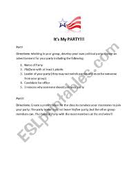 The first thing a new political party should do is to name itself appropriately. English Worksheets Political Parties