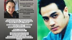 Diposting oleh ferry irawan di 23.14 tidak ada komentar: Kabar Aktor Ferry Irawan Pembuluh Darahnya Pecah Disuntik 15 Kali Di Kepala Kini Butuh Biaya Tribunnews Com Mobile