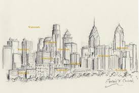 Paris, san fran, london, chicago, nyc & hundreds more! Philadelphia Skyline 037z Charcoal Drawing Of Downtown