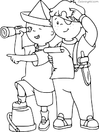 Print coloring page download pdf. Caillou And Leo Are Looking Through The Telescope Coloring Page Coloringall