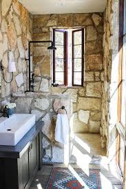 Right drain alcove shower kit in natural buff and satin nickel with 8 reviews and the american bath factory tuscany freedom grand hinged 32 in. Rustic Stone Shower With Tumbled Marble Brick Floor Cottage Bathroom