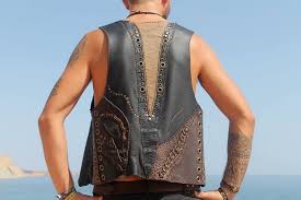 Burning Man Vests Vest Man Men Leather Ozora Festival Boom Festival Shakra Modem Hadra Connection Wear Tribal Punk Rock Handmade Tattoo Arm Snake Effect Wi Yelek