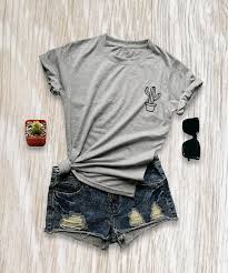 cactus plant print design on gray t shirt material cotton