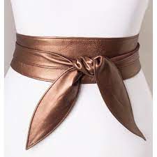 Women metallic bronze wide western faux leather shiny holiday glitter belt s m. Metallic Brown Bronze Leather Tulip Tie Obi Belt Waist Belt Sash T Love Yaayaa