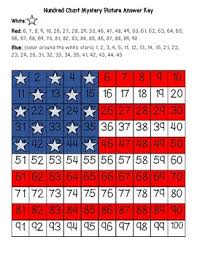 american flag usa hundred chart mystery picture with number cards