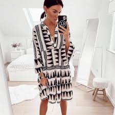Ninipy Fashion Print Long Sleeve Knee Length Dress In 2020 Fashion Knee Length Dress Casual Dresses