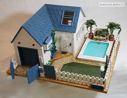 Wooden Dollhouse With A Swimming Pool Wooden Dollhouse Cardboard House Doll House