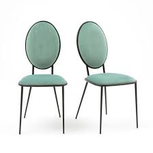 Lot De 2 Chaises Medaillon Metal Velours Novani With Images Dining Chairs