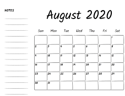 August 2020 Monthly Calendar For Business Tasks And Personal Tasks Printable Calendar Holidays 20 In 2020 2020 Calendar Template Holiday Calendar Calendar Template