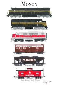 6 Hand Drawn Monon Drawings By Andy Fletcher Train Posters Model Trains Train Drawing