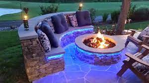Salzano Custom Concrete Stone Couch Gas Firepit Stoney Point Natural Ledge Stone Bluestone Caps Outdoor Stone Fireplaces Backyard Fire Backyard Seating